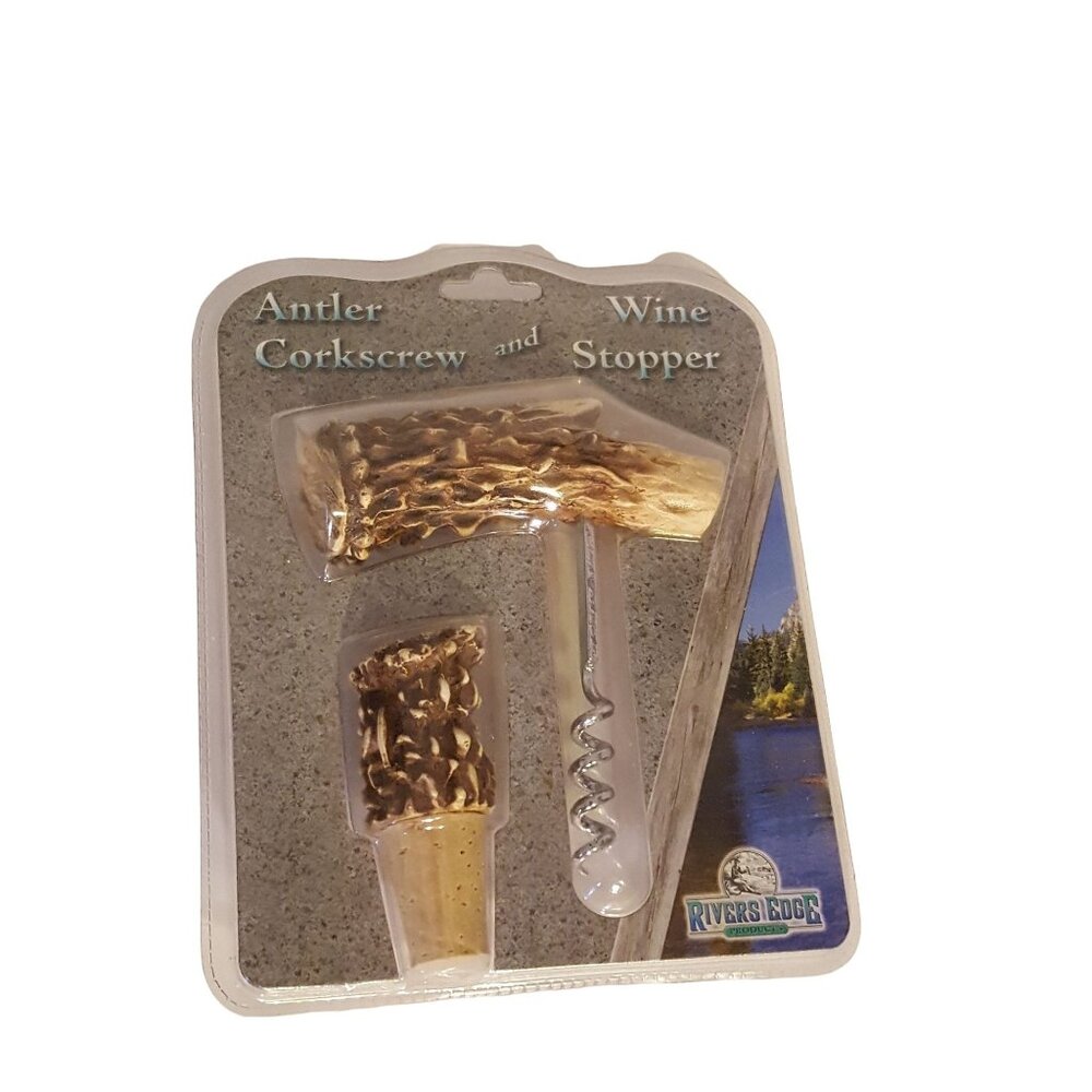 Antler Corkscrew and Wine Stopper by Rivers Edge Hand Painted‎ Polyresin